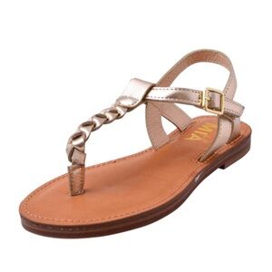 ⭐ MIA Girls Gold Braided Thong Sandals | Kids Metallic Ankle Strap Dress Sandals